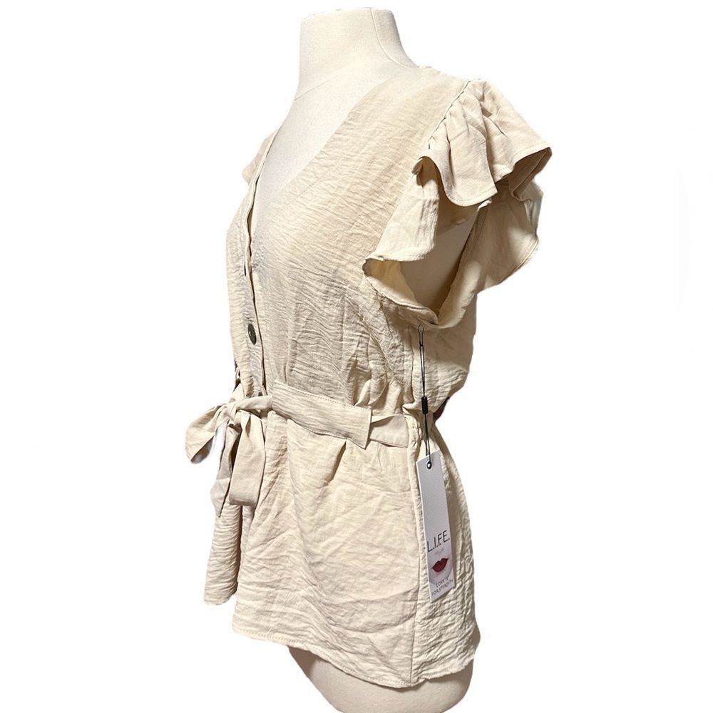 L.I.F.E. Love Is For Eternity - Cream Front Tie, Button Neck Blouse Sz XL NWT - Picture 5 of 11
